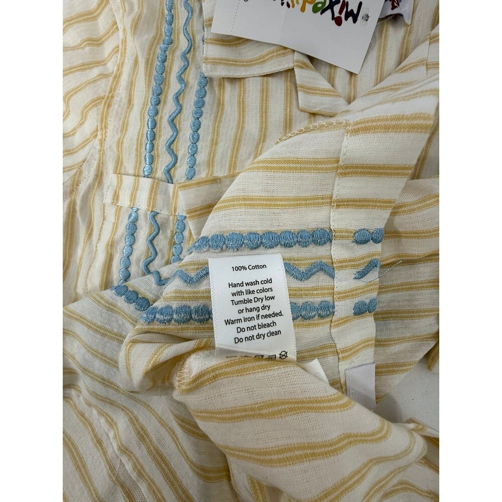 Mixed Up Clothing Boys Bordado Short Sleeve Button Down Shirt Yellow/white Sz 8 - Picture 4 of 5